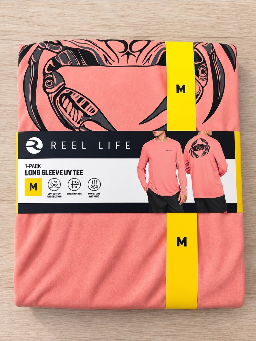 Reel Life Men’s Long Sleeve Crewneck UV Tee - Coral (M)